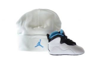 Jordan 10 Retro (GP) Infants Gift Pack White/Dark Powder Blue Black 487213 106 (4 M US) Shoes