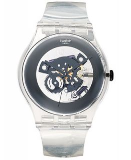 Swatch Watch, Unisex Swiss Black Ghost Clear Plastic Strap 43mm SUOK107   Watches   Jewelry & Watches