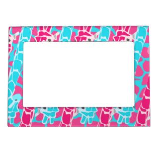 Funny cute Giraffes teal pink mod abstract pattern Magnetic Frames