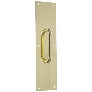 Rockwood 102 X 70C.3 Brass Pull Plate, 16" Height x 4" Width x 0.050" Thick, 5 1/2" Center to Center Handle Length, 5/8" Pull Diameter, Polished Clear Coated Finish Pull Handles