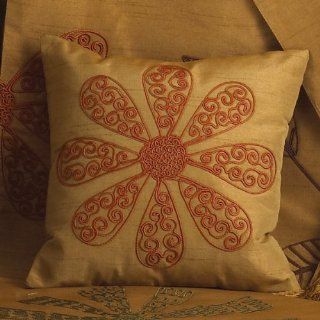 Sri Lanka Embroidered Floral Design Decorative Throw Pillow 10 Inch Square Gold  