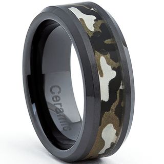 Black Ceramic Military Camo Ring (8 mm) Men's Rings