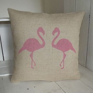 ' flamingo ' hessian cushion by rustic country crafts