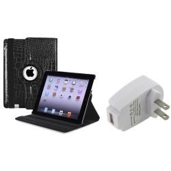 Black 360 Degree Swivel Leather Case/ Travel Charger for Apple iPad 3 BasAcc iPad Accessories