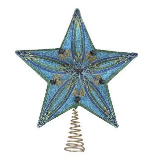 Kurt Adler 13.5 inch Teal, Green, Blue Glitter Star Treetop   Christmas Tree Toppers