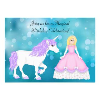Blond Princess and Unicorn Birthday Invitation