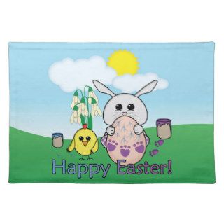Cute Kawaii Bunny and chick Happy Easter Placemat