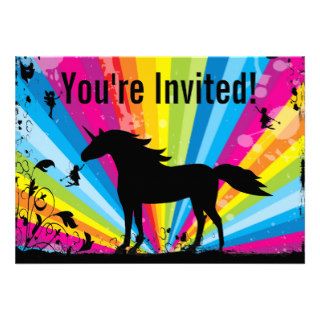 Unicorn and Fairies Rainbow Birthday Invitation