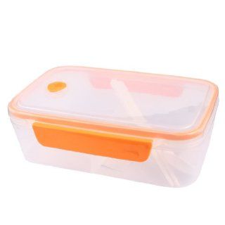 Orange Clear 3 Parts Plastic Food Snack Lunchbox Dinner Bucket Lunch Boxes Kitchen & Dining