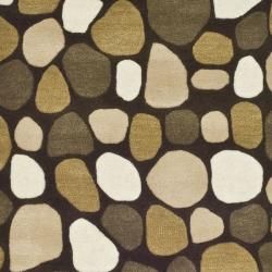 Handmade Pebbles Dark Brown/ Multi N. Z. Wool Runner (2'6 x 8') Safavieh Runner Rugs