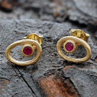 gold ruby organic oval studs by embers semi precious and gemstone designs