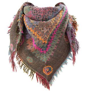 hand embroidered triangle wool scarf by charlotte's web