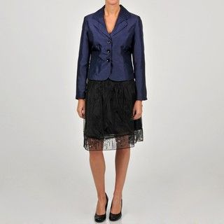 Sharagano Women's Purple/ Black Shantung Jacket Embellished Skirt Suit Sharagano Skirt Suits