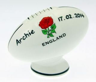 personalised six nations rugby ball moneybox by babyfish
