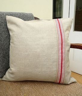 rustic vintage linen cushion with red stripes by polkadots & blooms