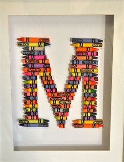 crayola letter art in blues or pinks by the letteroom