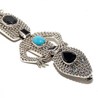 Nicky Butler Onyx and Turquoise Sterling Silver "Lizard" Brooch
