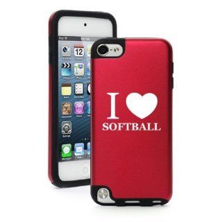 Apple iPod Touch 5th Generation Rose Red BP186 Aluminum & Silicone Hard Case Cover I Love Heart Softball Cell Phones & Accessories