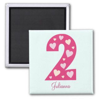 Happy Pink Hearts Number 2 Birthday Magnet