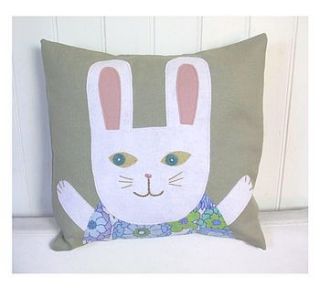 little bunny appliqué linen cushion cover by sewgirl