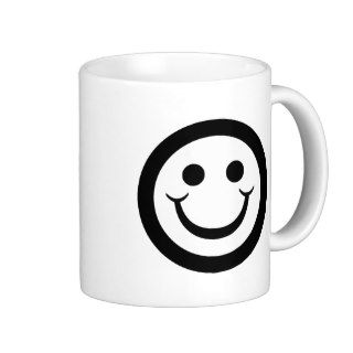 BLACK AND WHITE SMILEY FACE COFFEE MUGS