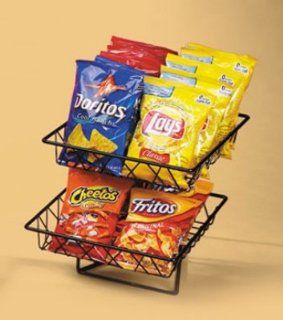 Cal Mil 1293 2 2 Tier Display Rack w/ 12 in Square Wire Baskets, Black Wire, Each   Stacking Can Dispensers