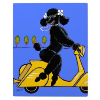 Black Poodle Scooter Retro Eiffel Tower Display Plaque