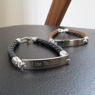 personalised mens silver and leather bracelet by hurleyburley man