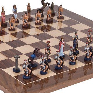 Hand Painted Romans & Egyptian Chessmen & Columbus Ave. Chess Board from Spain Toys & Games