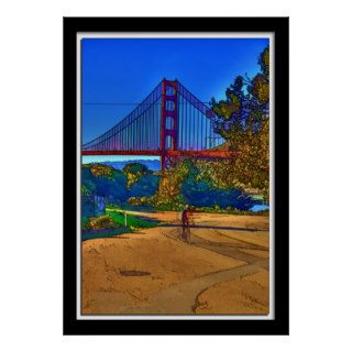 Painterly Golden Gate Bridge and Cyclist Print