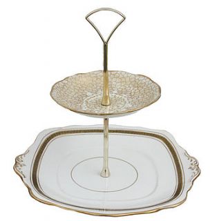 cream and gold vintage cakestand by the vintage tea cup