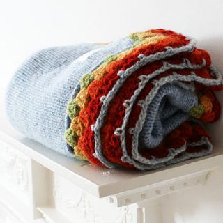 boy's knitted wool pram blanket by rocket and bear