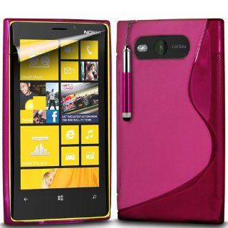 Fone Case Nokia Lumia 820 Protective Hydro S Line Wave Gel Silicone Skin Case Cover With LCD Screen Protector Guard & Retractable Aluminium Capacitive Stylus Pen (Hot Pink) Cell Phones & Accessories
