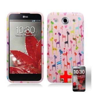 LG E980 Optimus G Pro (AT&T) 2 Piece Snap On Rubberized Image Case Cover, MultiColor Giraffes White Color+ LCD Clear Screen Saver Protector Cell Phones & Accessories