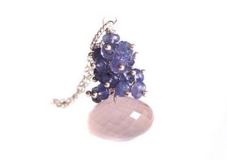 rose quartz tanzanite cluster necklace by prisha jewels
