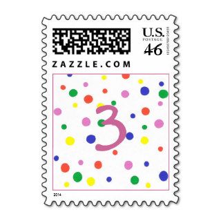 Colorful dots, Birthday postage stamp, age three
