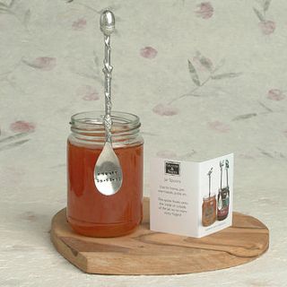 personalised hand stamped pewter acorn jam jar spoon by glover & smith