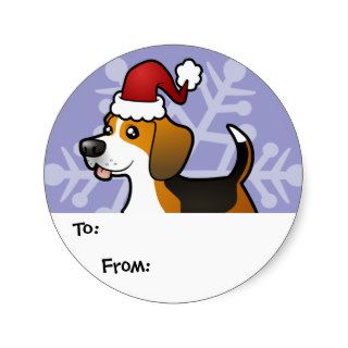 Christmas Beagle Gift Tags Round Stickers
