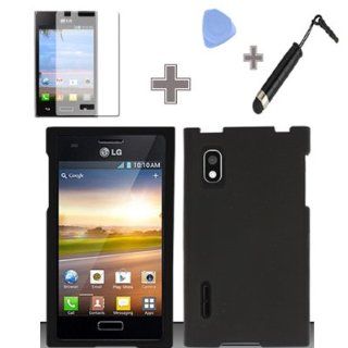 Rubberized Solid Black Snap on Hard Case Skin Cover Faceplate with Screen Protector, Case Opener and Stylus Pen for LG Optimus Extreme / L40g   StraightTalk/Net 10 Cell Phones & Accessories