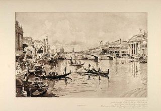 1896 Canal Gondolas White City Chicago Worlds Fair 1893   Original Photogravure   Prints