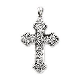 Sterling Silver Antiqued Swirl Cross Pendant Jewelry