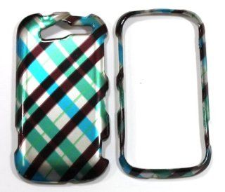 Blue with Brown Cross Checker Plaid HTC MyTouch 4G Snap on Cell Phone Case + Microfiber Bag Cell Phones & Accessories