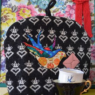 vintage tattoo style knitted tea cosy by nervous stitch