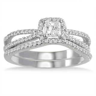 10k White Gold 5/8ct TDW White Diamond Prong set Bridal Ring Set (I J, I1 I2) Bridal Sets
