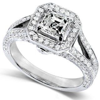 1 1/3 Carat TW Certified Asscher Cut Diamond Engagement Ring in 14k White Gold Jewelry