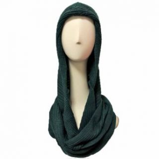 Luxury Divas Dark Hunter Green Ribbed Knit Infinity Cowl Hood Scarf Cold Weather Scarves