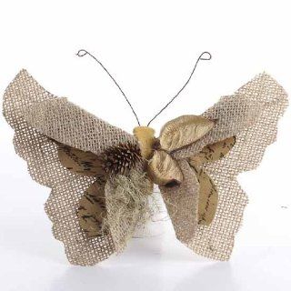 Package of 4 Burlap Craft Butterfly Adorned with Natural Moss and a Small Pine Conefor Floral Displays, Weddings