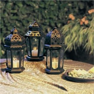 Moroccan Lanterns   Set of 3, constructed of steel and beveled glass