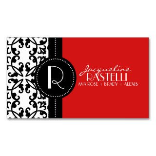 Cherry Red Estate Damask Mommy Calling Card / Business Card Template