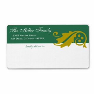 Stylish holly leaf Christmas green gold shipping Shipping Label